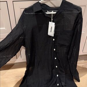 Pitusa Black Sheer Swim Coverup Shirt